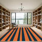 Bold Orange Navy Vertical Stripes Rug
