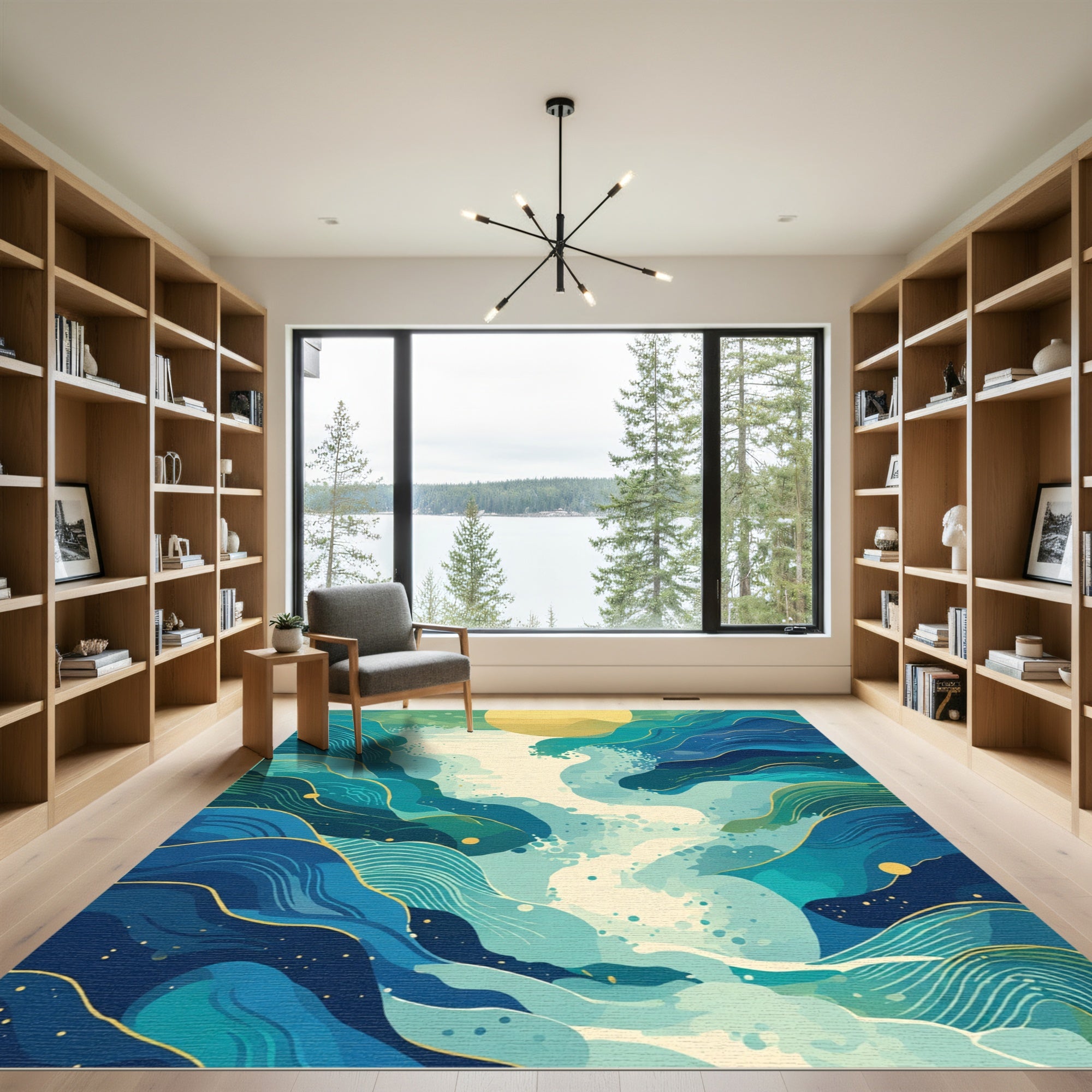 Abstract Blue Green Teal Wave Rug