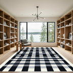 Tartan Black White Grid Layout Rug
