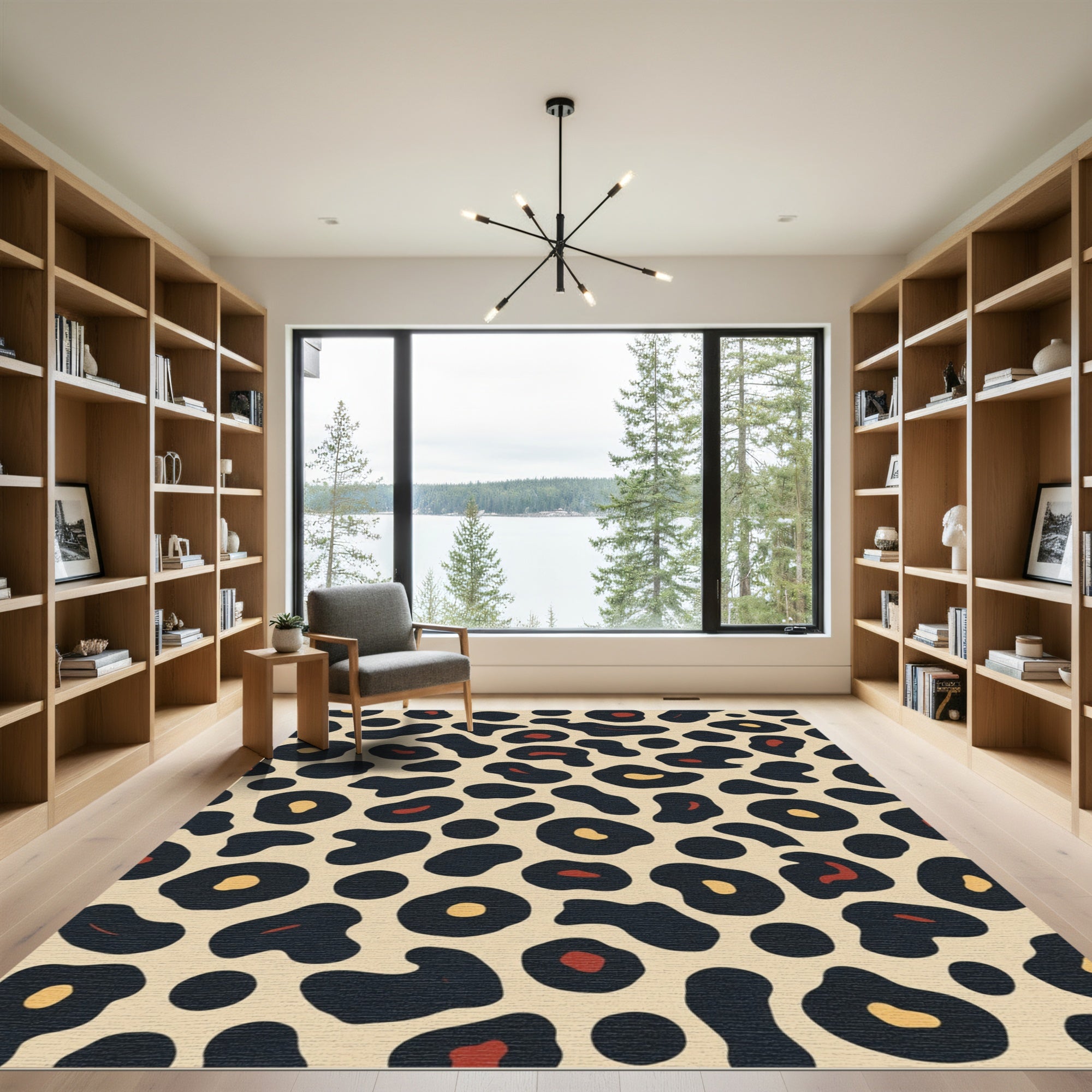 Bold Leopard Spots Cream Black Red Rug