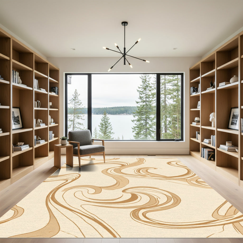 Cream and Caramel Swirl Ribbons Rug