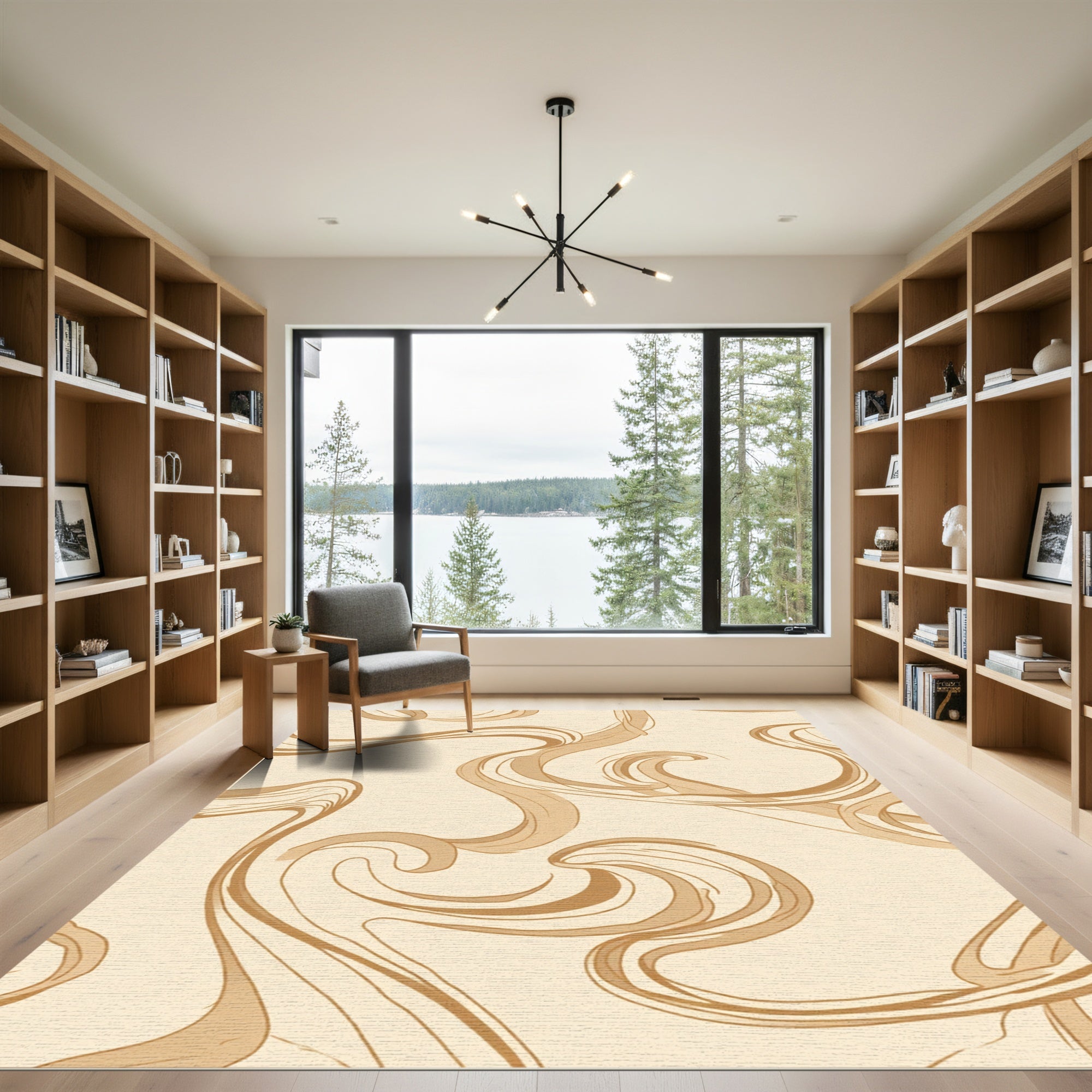 Cream and Caramel Swirl Ribbons Rug