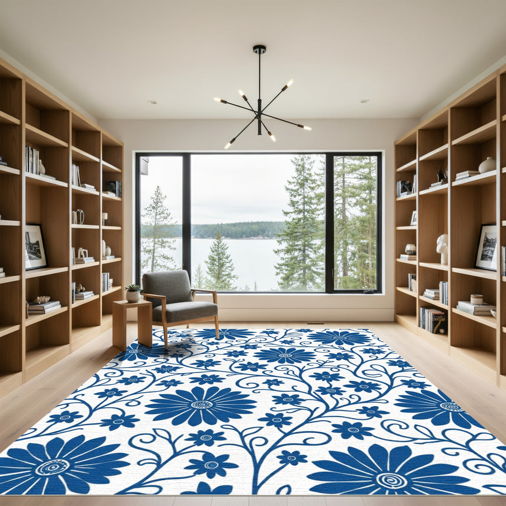 Blue Daisy Vine Meadow Rug