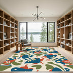 Abstract Blue Bird Coral Green Forms Rug