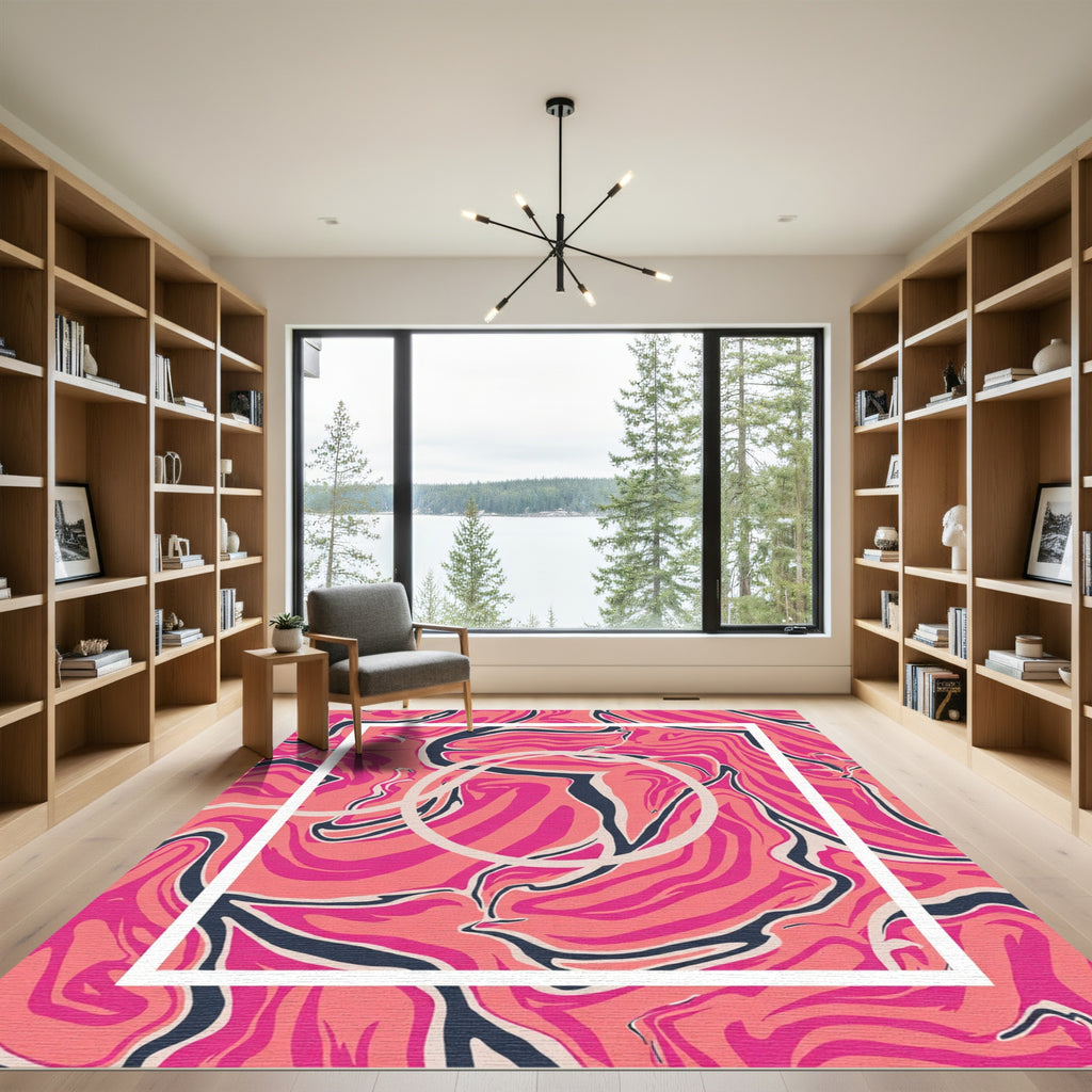 Vibrant Pink Swirl Marble Effect Rug