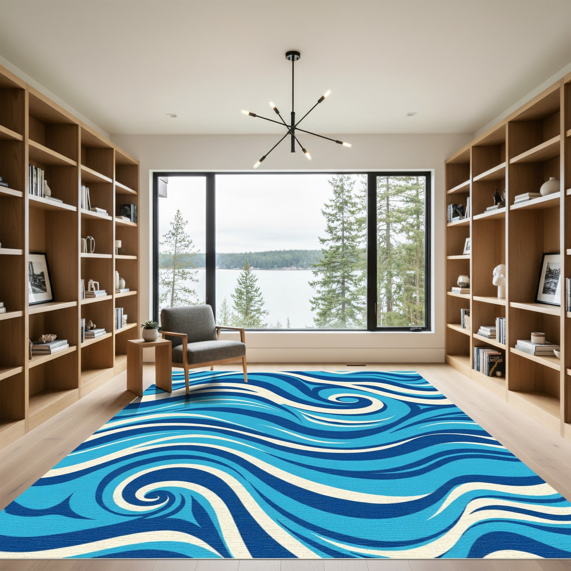 Ocean Blue Swirl Wave Rug