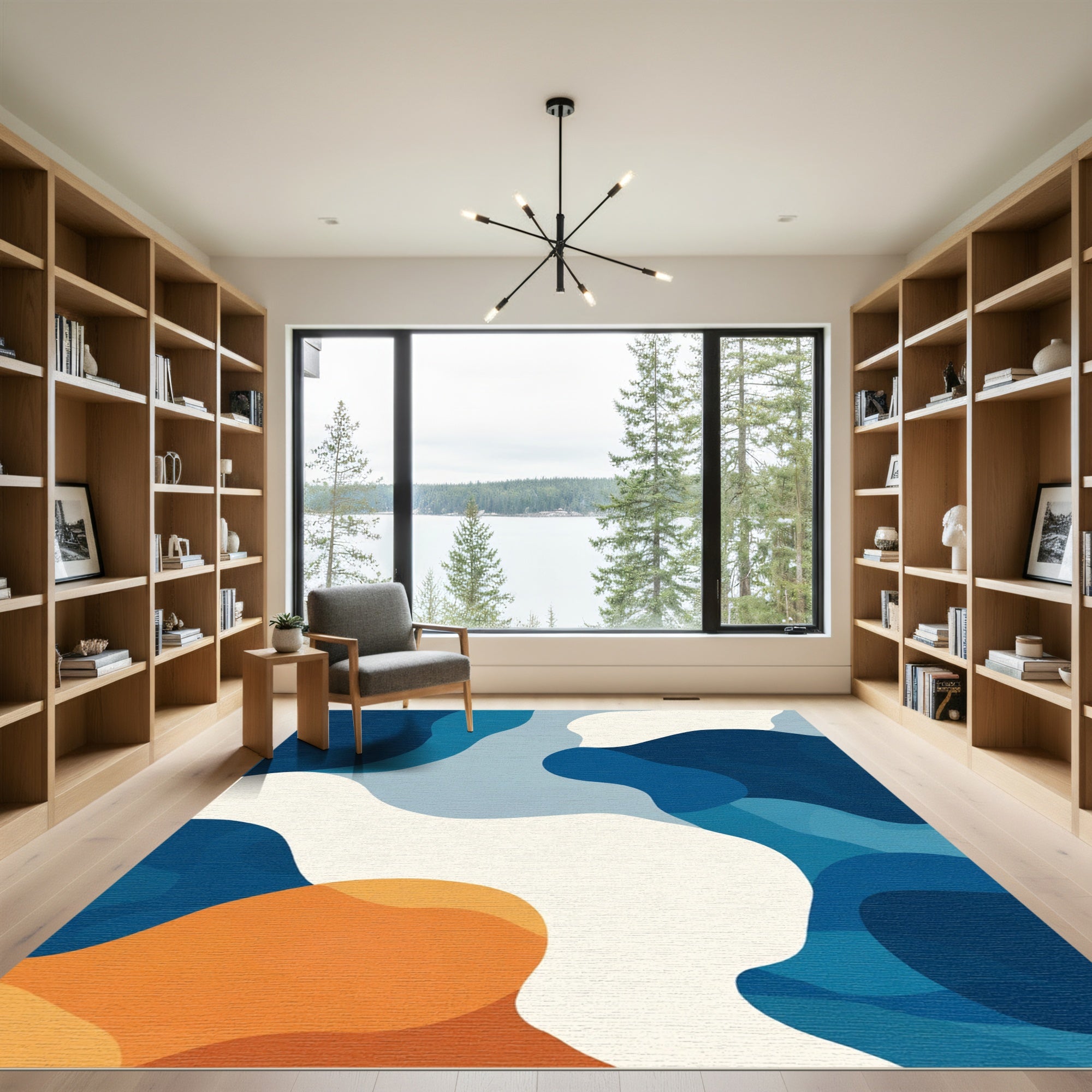 Modern Blue Abstract Organic Waves Rug