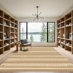 Tan Striped Geometric Tribal Rug