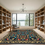 Golden Filigree Teal Coral Floral Scroll Rug