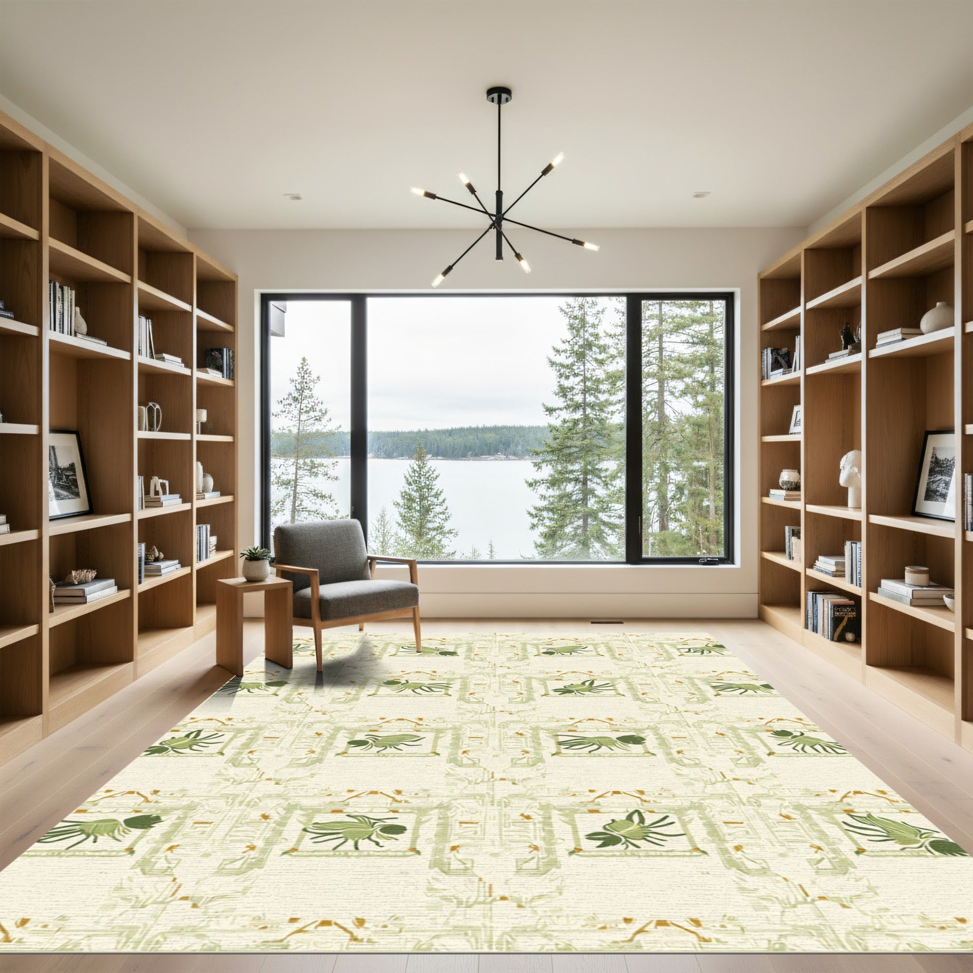 Green Insect Frames Cream Geometric Rug