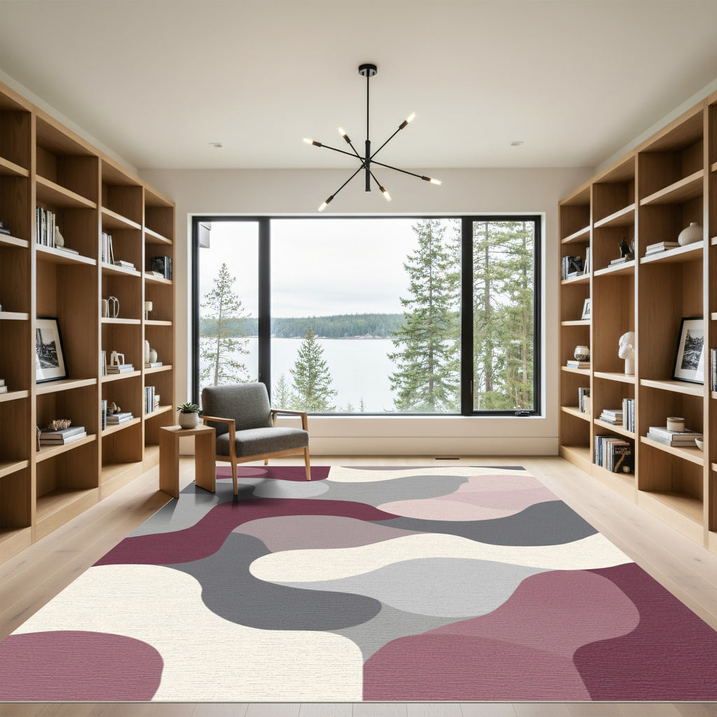 Modern Abstract Burgundy Gray Organic Forms Rug