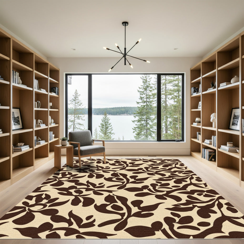 Rich Brown Nouveau Floral Cream Rug