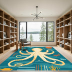 Golden Octopus Ocean Scene Rug