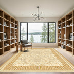 Golden Woven Lattice Geometric Rug