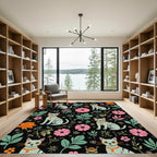 Whimsical Gray Cats Floral Garden Rug