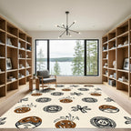 Earthy Brown Botanical Face Circles Rug