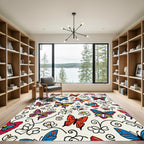 Colorful Fluttering Butterfly Garden Rug