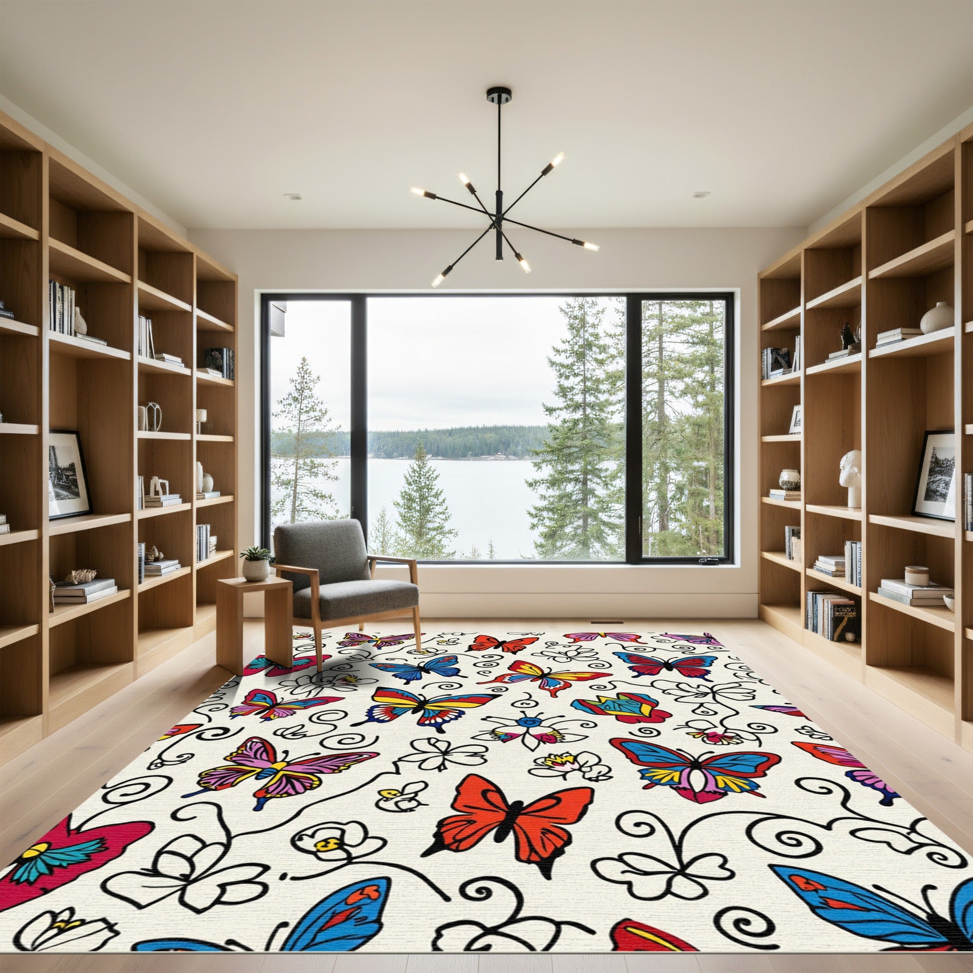Colorful Fluttering Butterfly Garden Rug