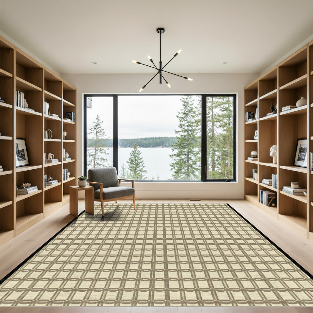 Tan Geometric Brick Weave Rug