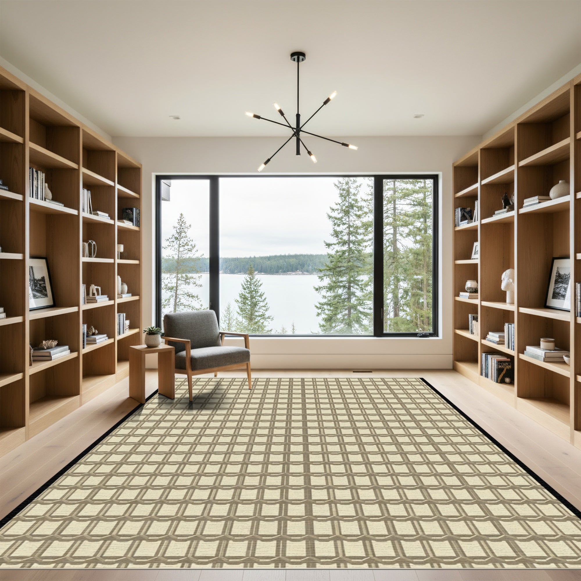 Tan Geometric Brick Weave Rug
