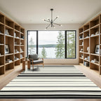 Modern Black Gray Cream Stripe Rug