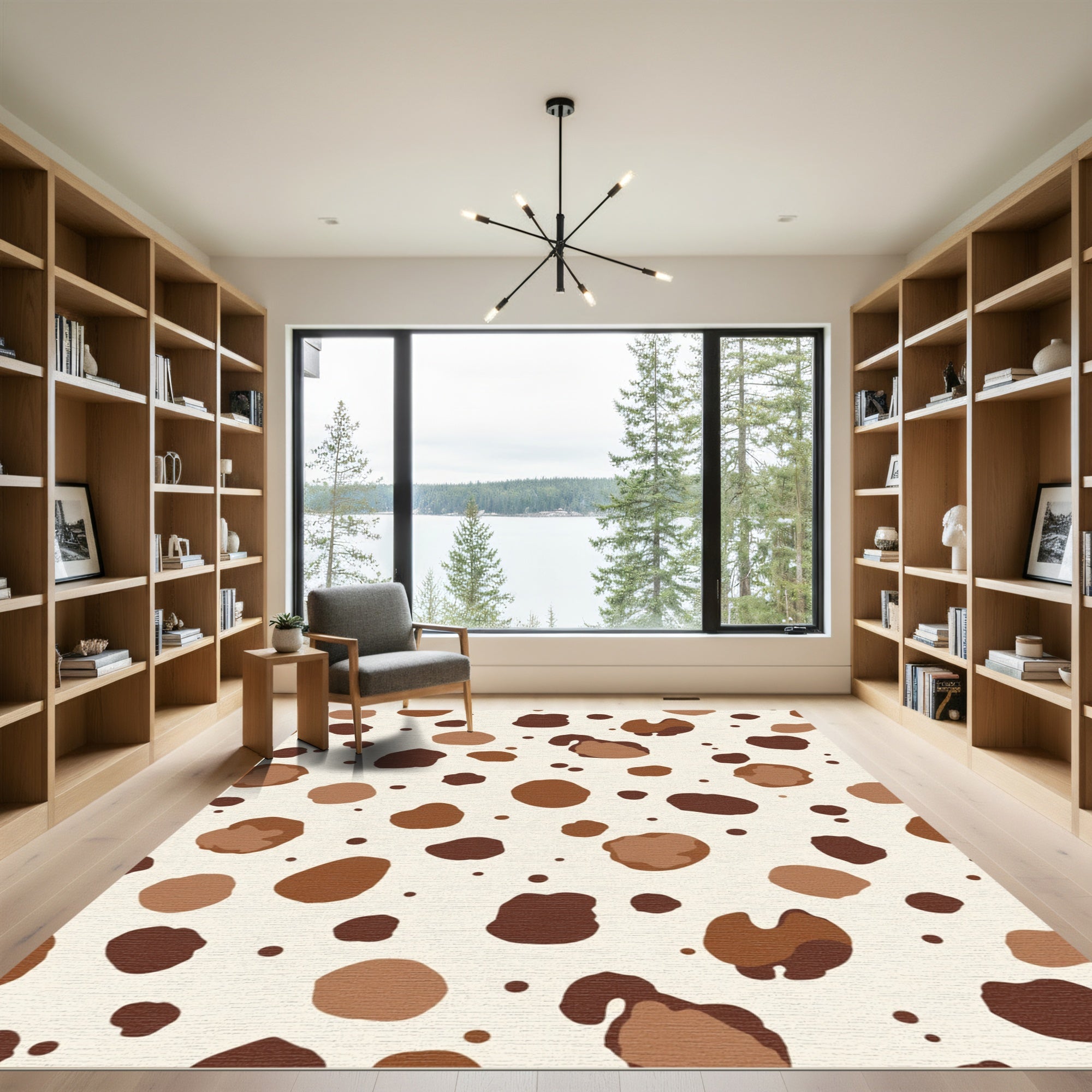 Warm Brown Spotted Irregular Shapes Rug