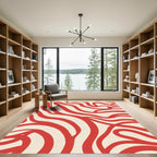 Crimson Red Wavy Lines Rug