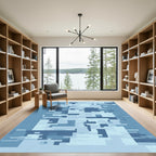 Abstract Blue Camouflage Geometric Collage Rug