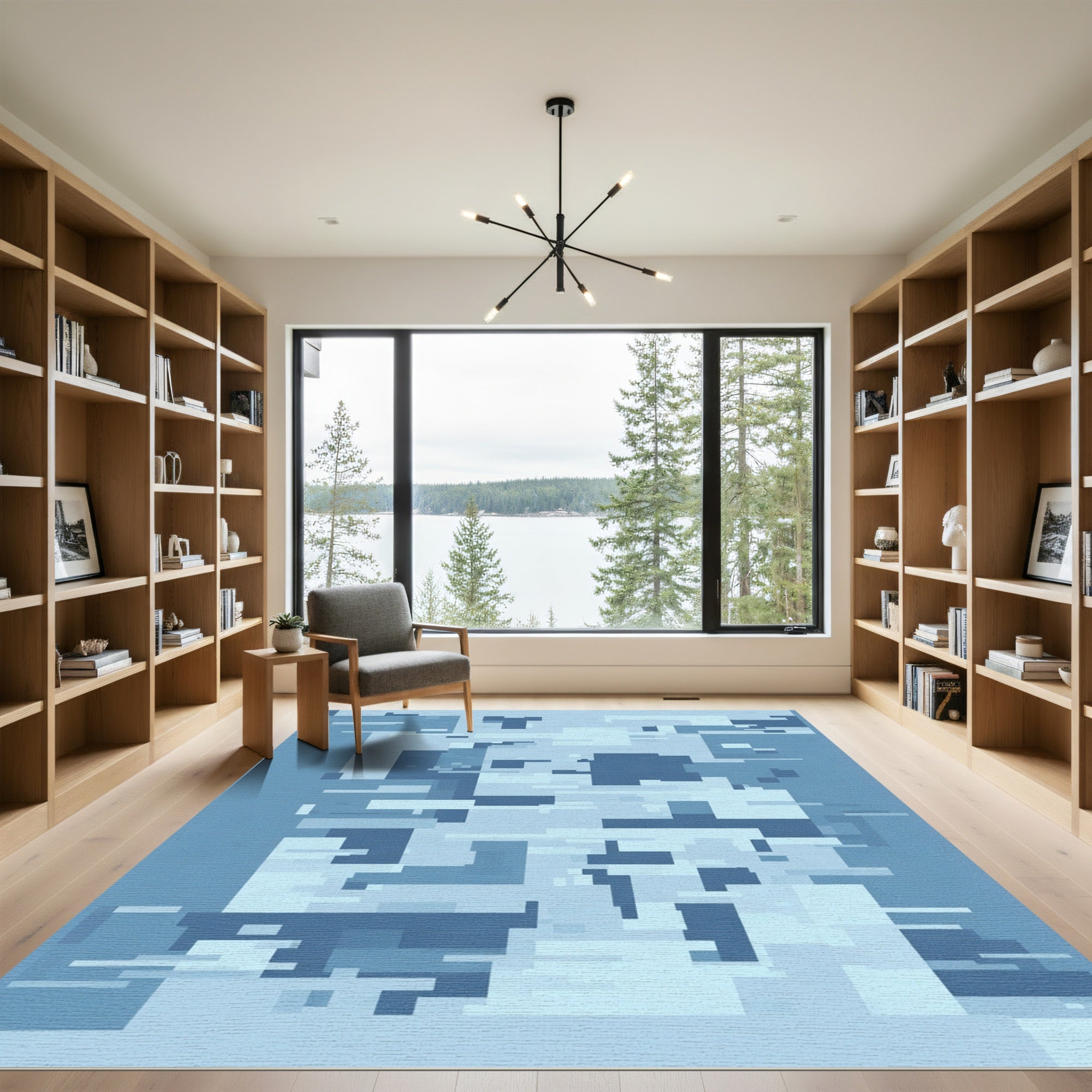 Abstract Blue Camouflage Geometric Collage Rug