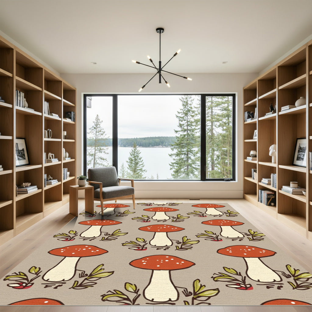 Red White Speckled Mushroom Foliage Rug