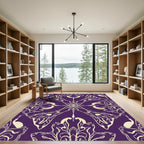 Purple Beige Symmetrical Floral Emblem Rug