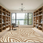 Brown Cream Abstract Swirl Lines Rug