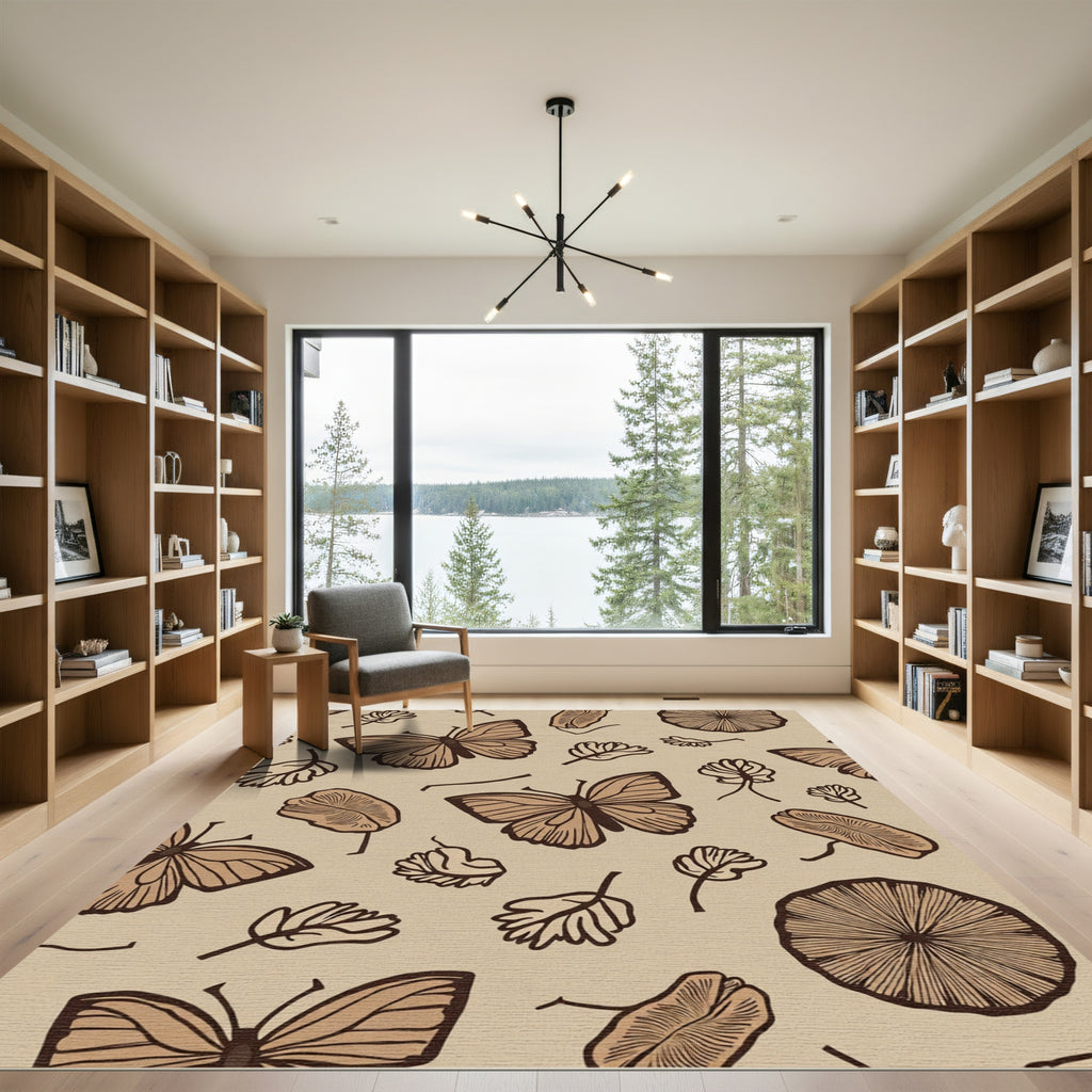 Earthy Butterflies Leaves Medallions Rug