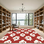Crimson Abstract Floral Grid Rug