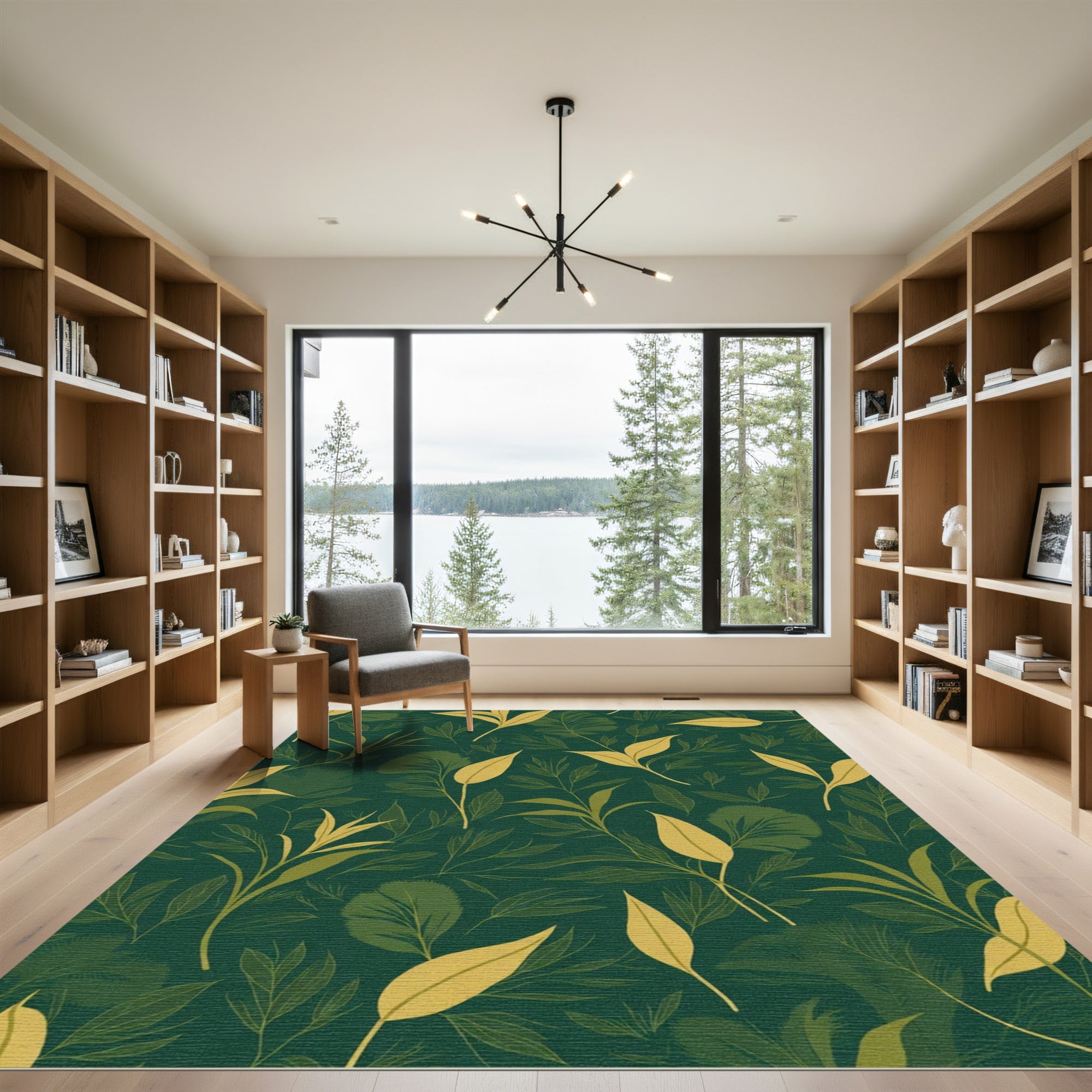 Emerald Forest Leaf Arrangement Rug