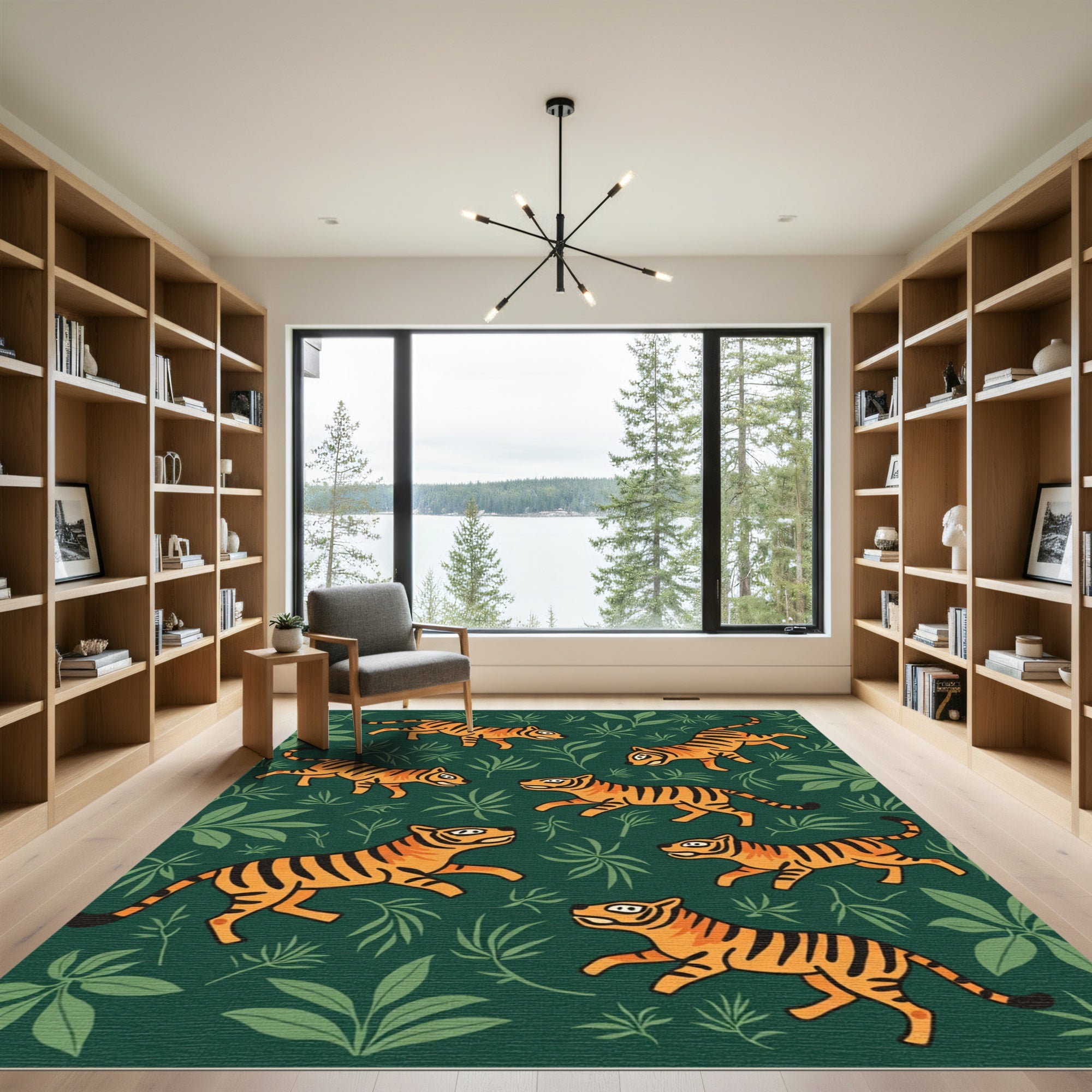 Playful Orange Tigers Lush Green Jungle Rug