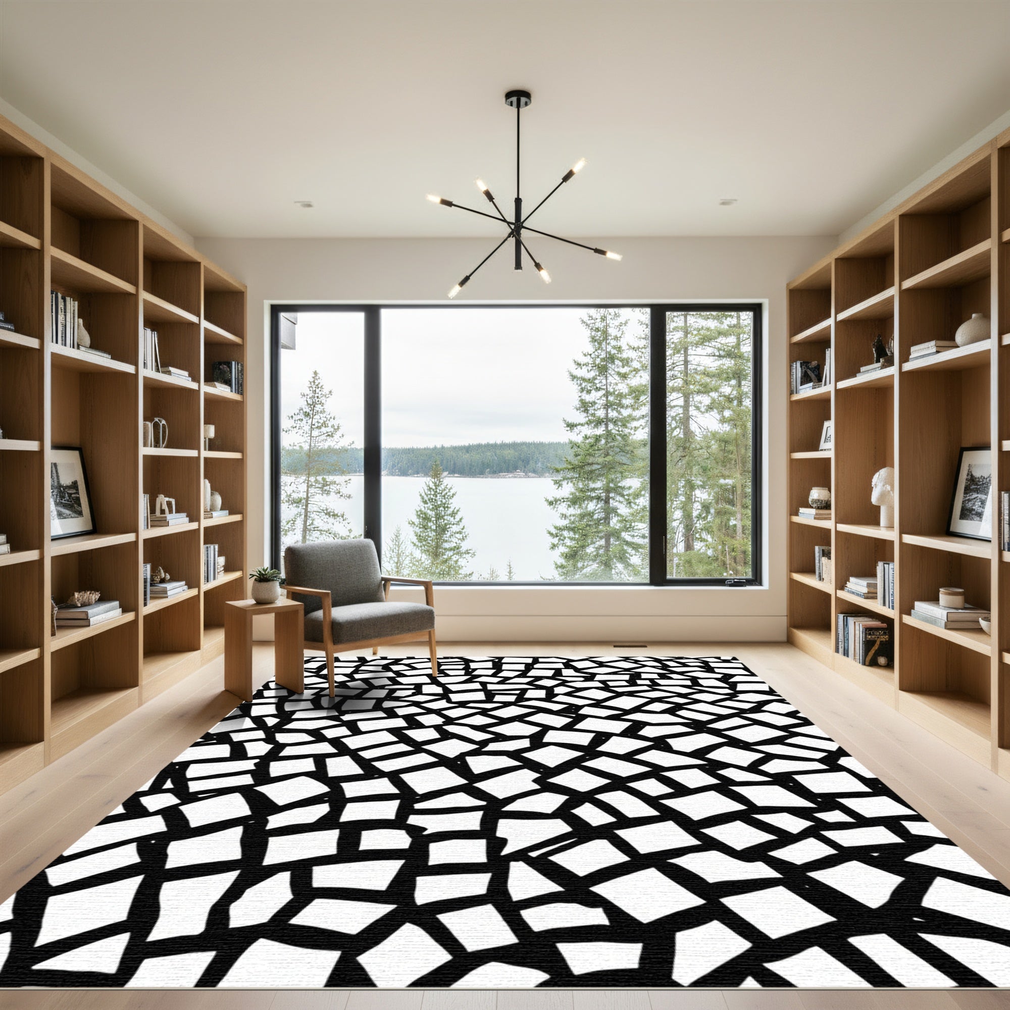 Abstract Black White Shattered Squares Rug