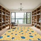 Gold Floral Blue Star Fruit Rug