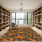 Orange Brown Green Camouflage Abstract Rug
