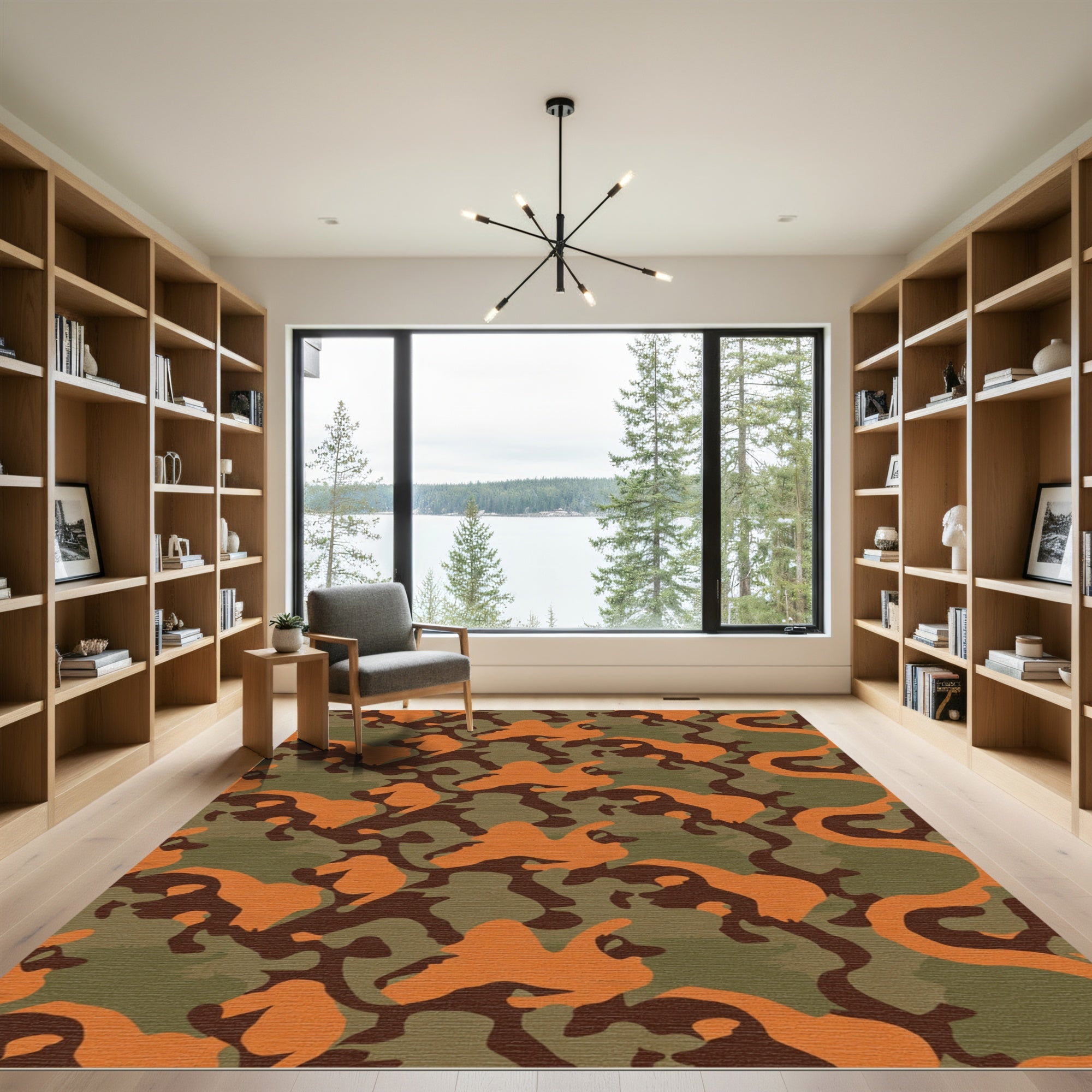 Orange Brown Green Camouflage Abstract Rug