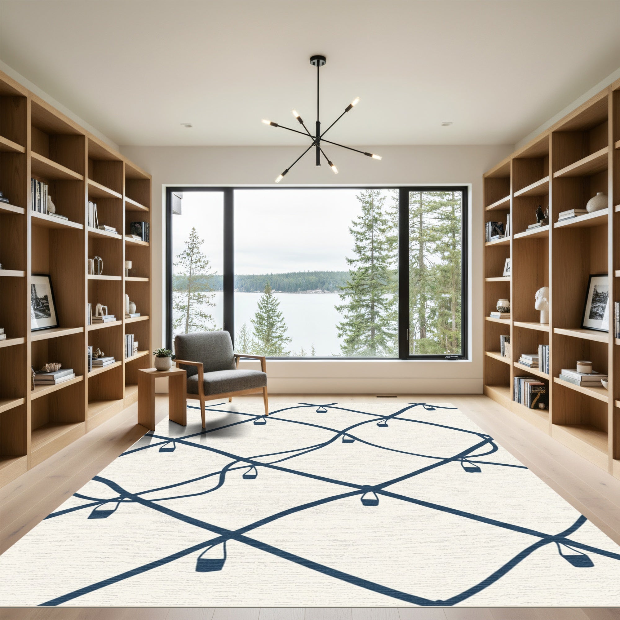 Navy Lantern String Abstract Rug
