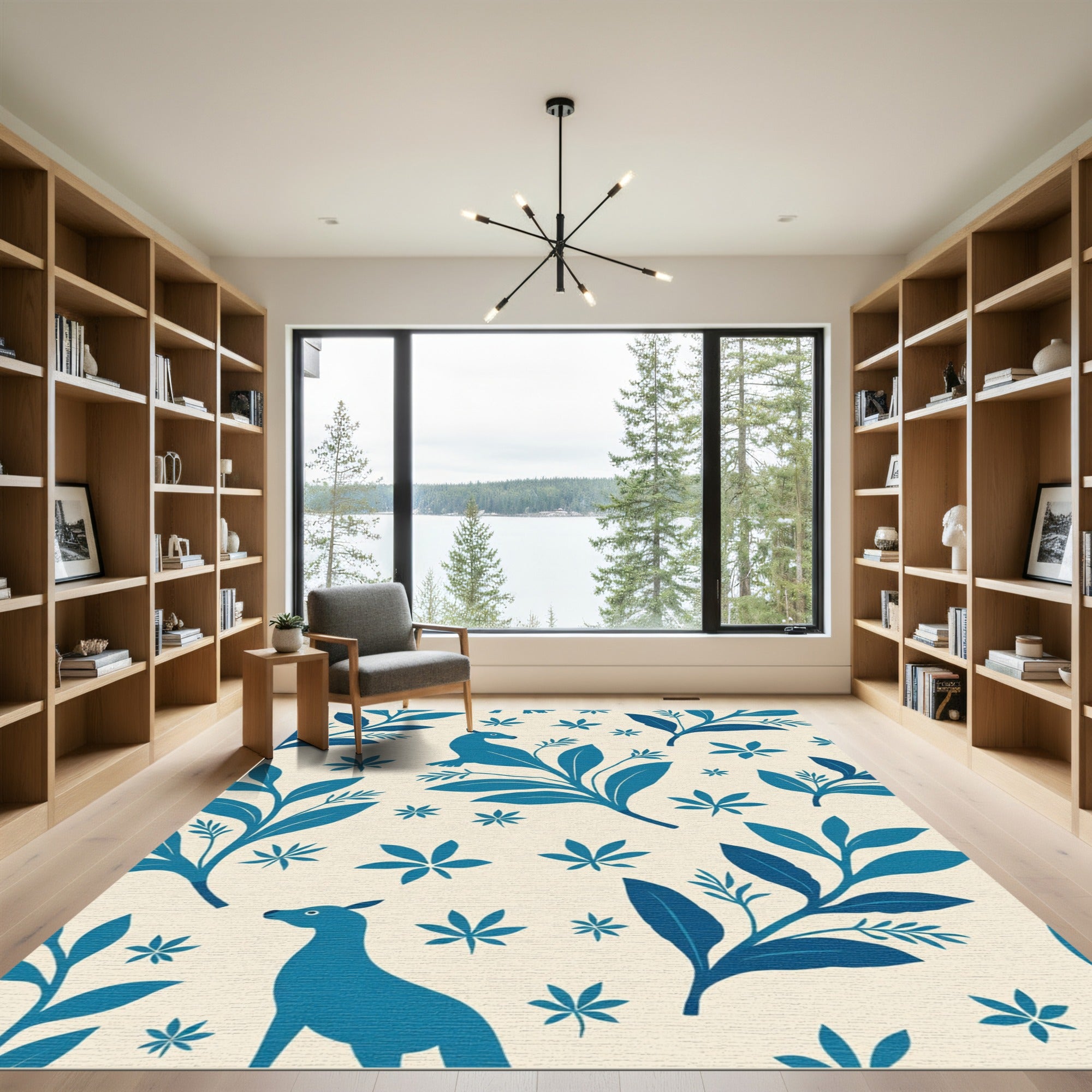 Whimsical Blue Creature Foliage Repeating Rug
