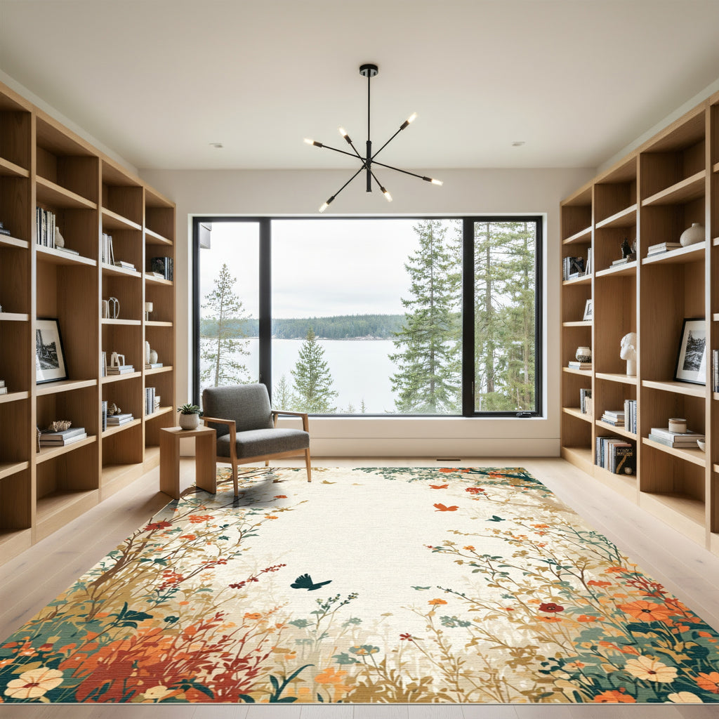Botanical Garden Scene With Birds Rug