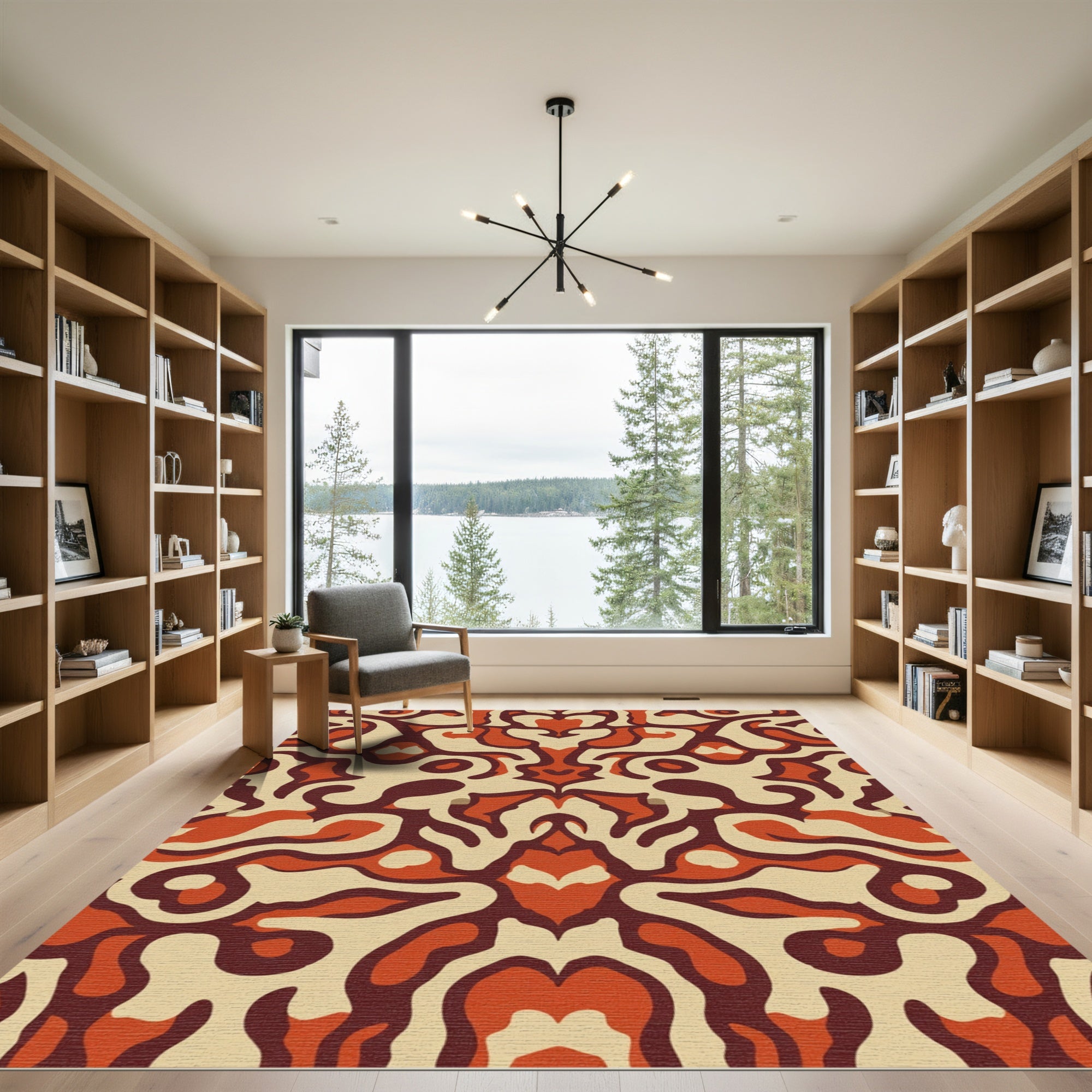 Burnt Orange Cream Abstract Swirl Rug