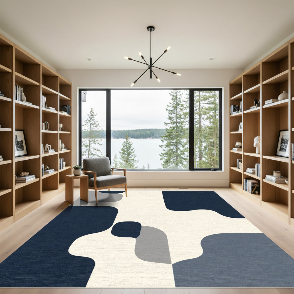 Modern Abstract Navy Cream Shapes Rug