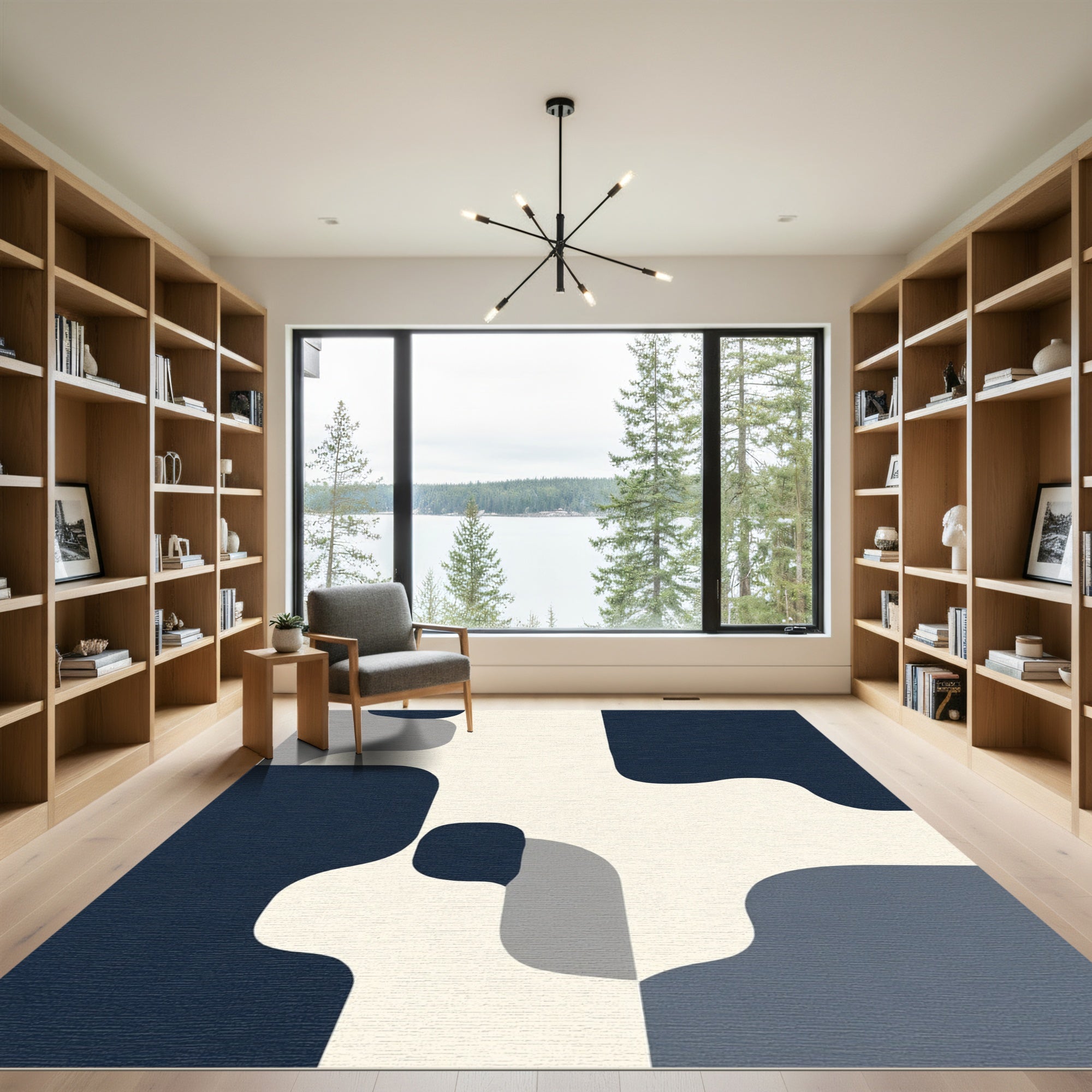 Modern Abstract Navy Cream Shapes Rug