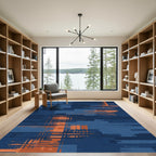 Deep Blue Orange Glitch Rectangles Rug