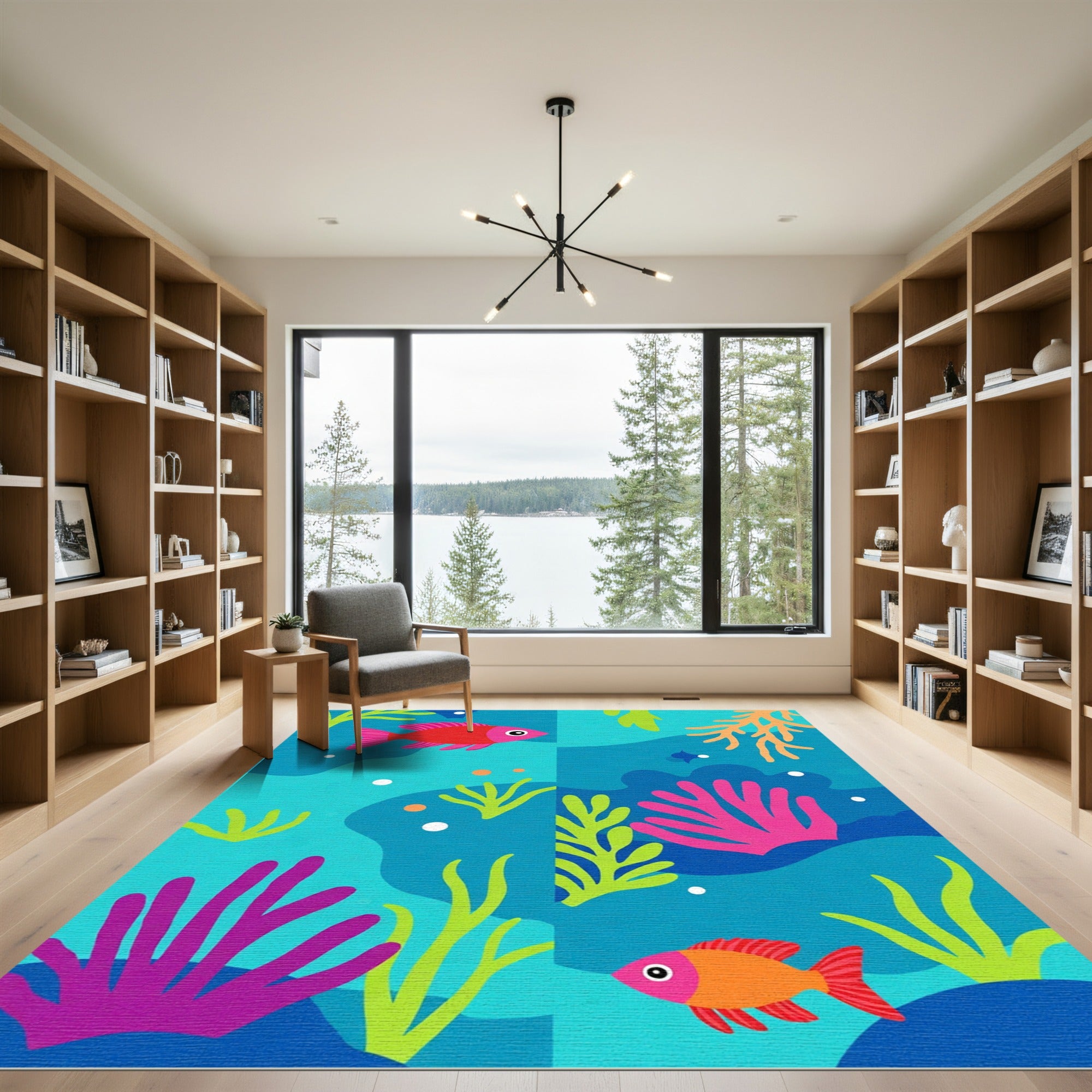 Coral Reef Fish Aqua Ocean Scene Rug