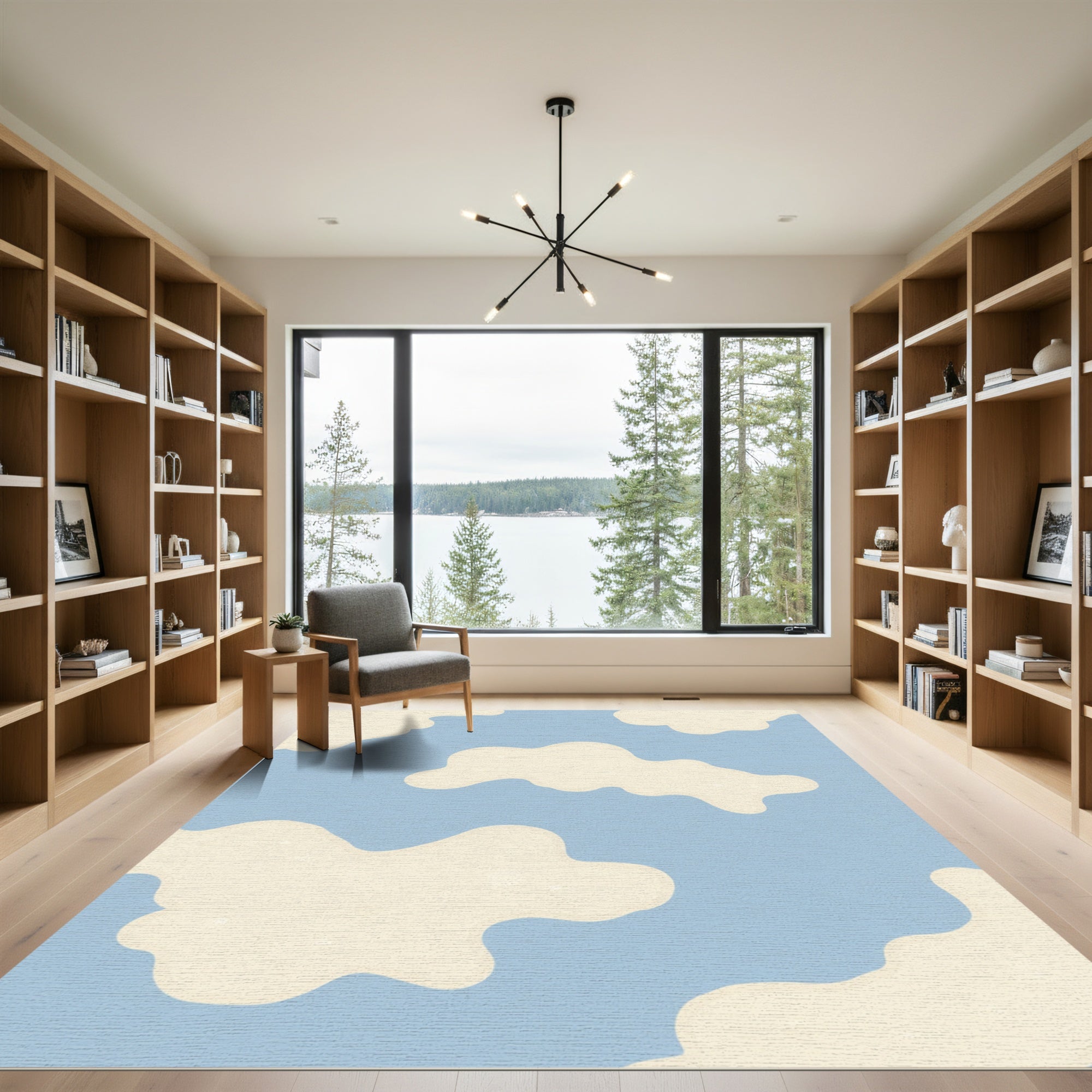 Sky Blue Cream Cloud Splatter Rug