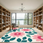 Pink Floral Leafy Meadow Rug